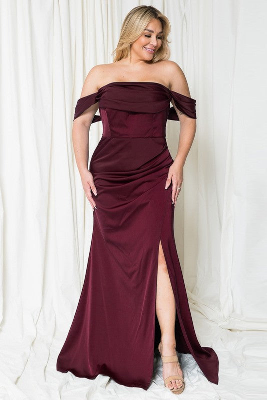 Pus size corset gown in burgundy