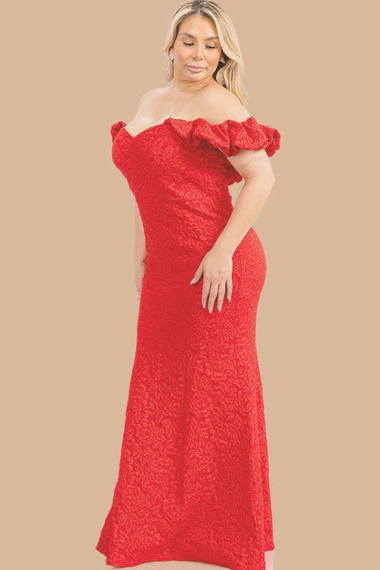 plus size red gown with off the shoulder 