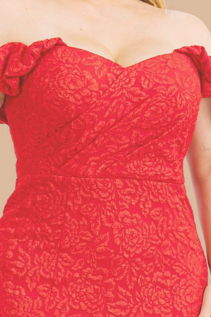 plus size red gown with off the shoulder Maniju. 