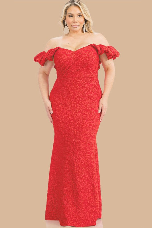 plus size red gown off the shoulder