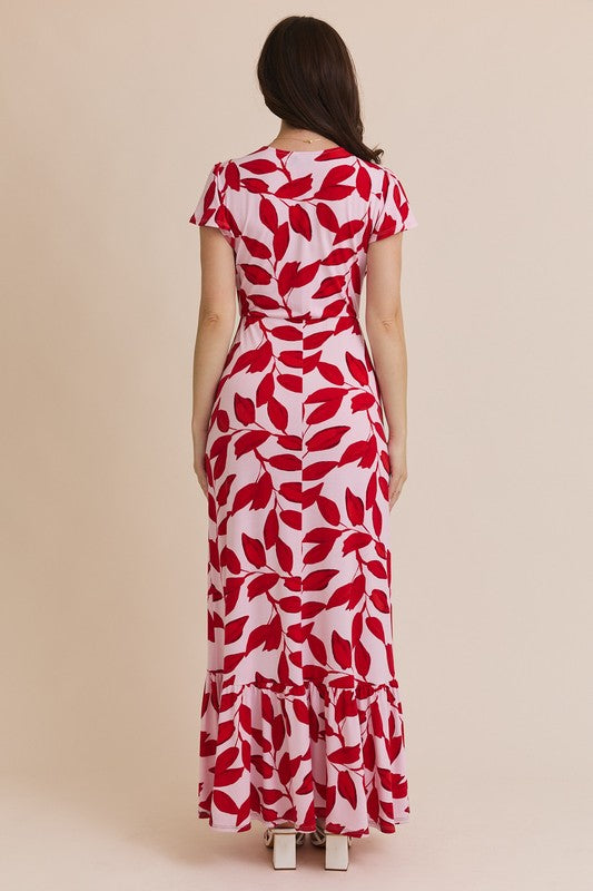 Leaf Print Wrap Maxi Dress (S-3X)