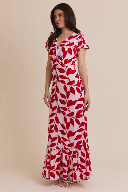 Leaf Print Wrap Maxi Dress (S-3X)
