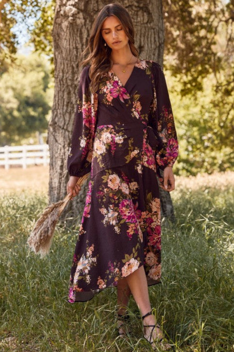Fuchsia Floral Wrap Dress (S-3X)