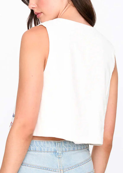 Embroidered Cropped Vest