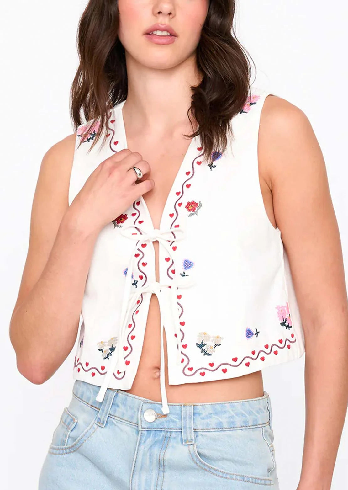 Embroidered Cropped Vest