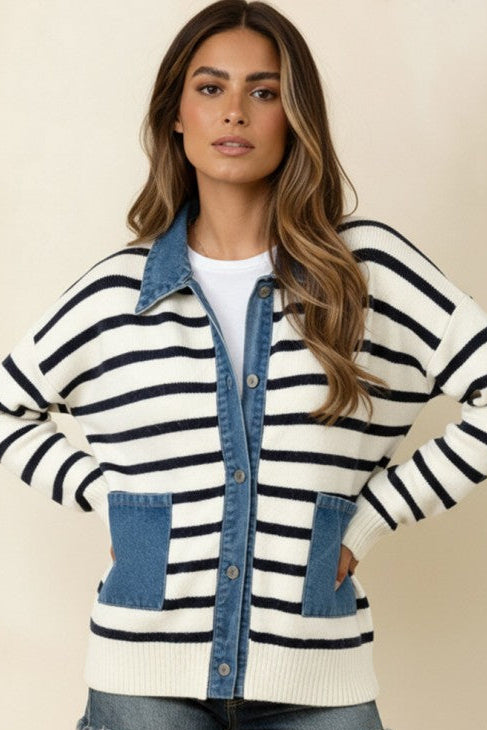 Denim Striped Sweater (S-3X)