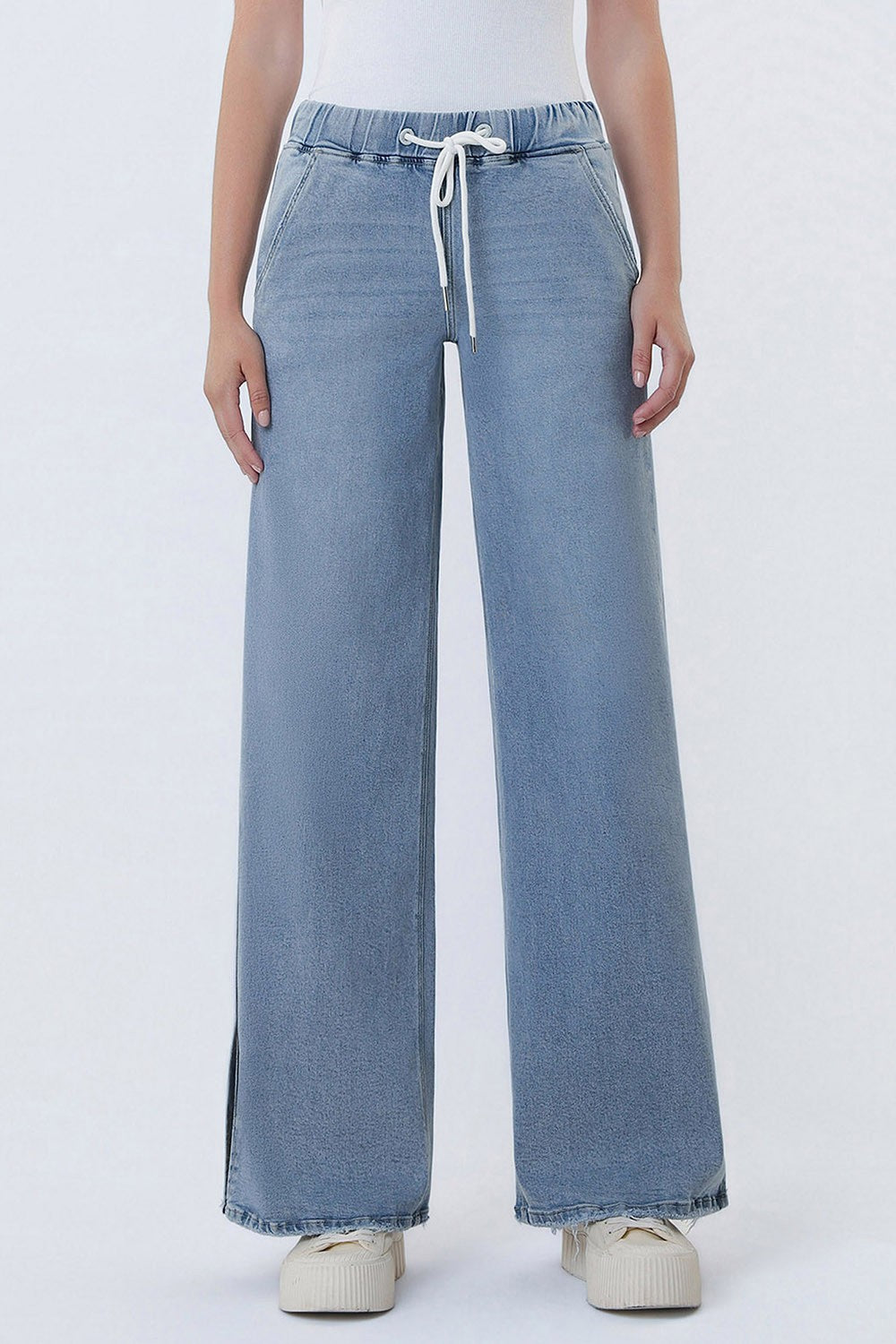 Drawstring Wide Leg Jeans (1-24W)