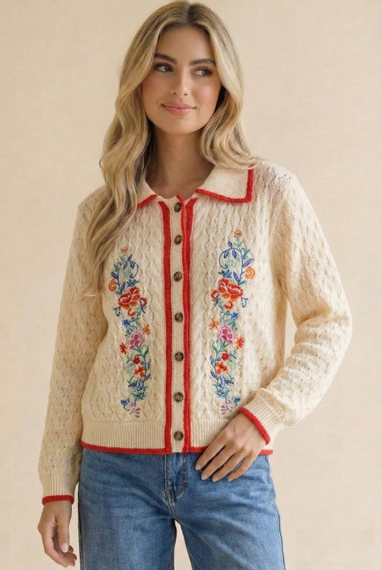 Embroidered Floral Cardigan (S-3X)