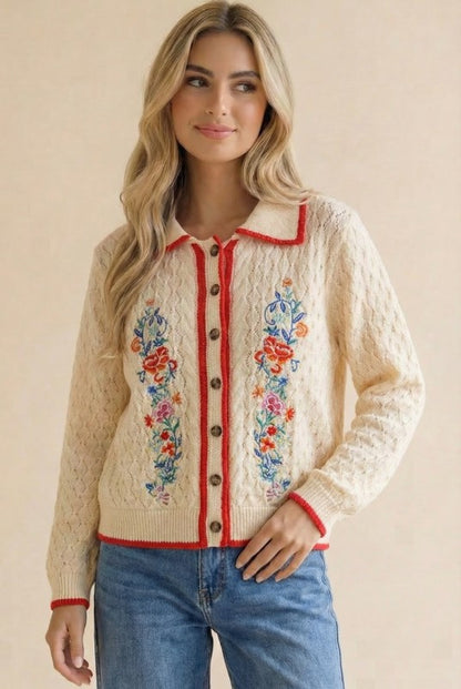 Embroidered Floral Cardigan (S-3X)
