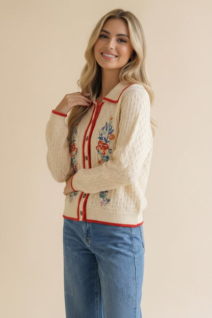 Embroidered Floral Cardigan (S-3X)