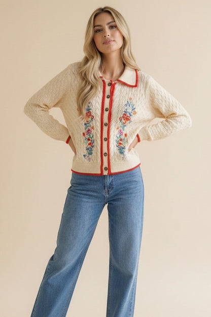 Embroidered Floral Cardigan (S-3X)