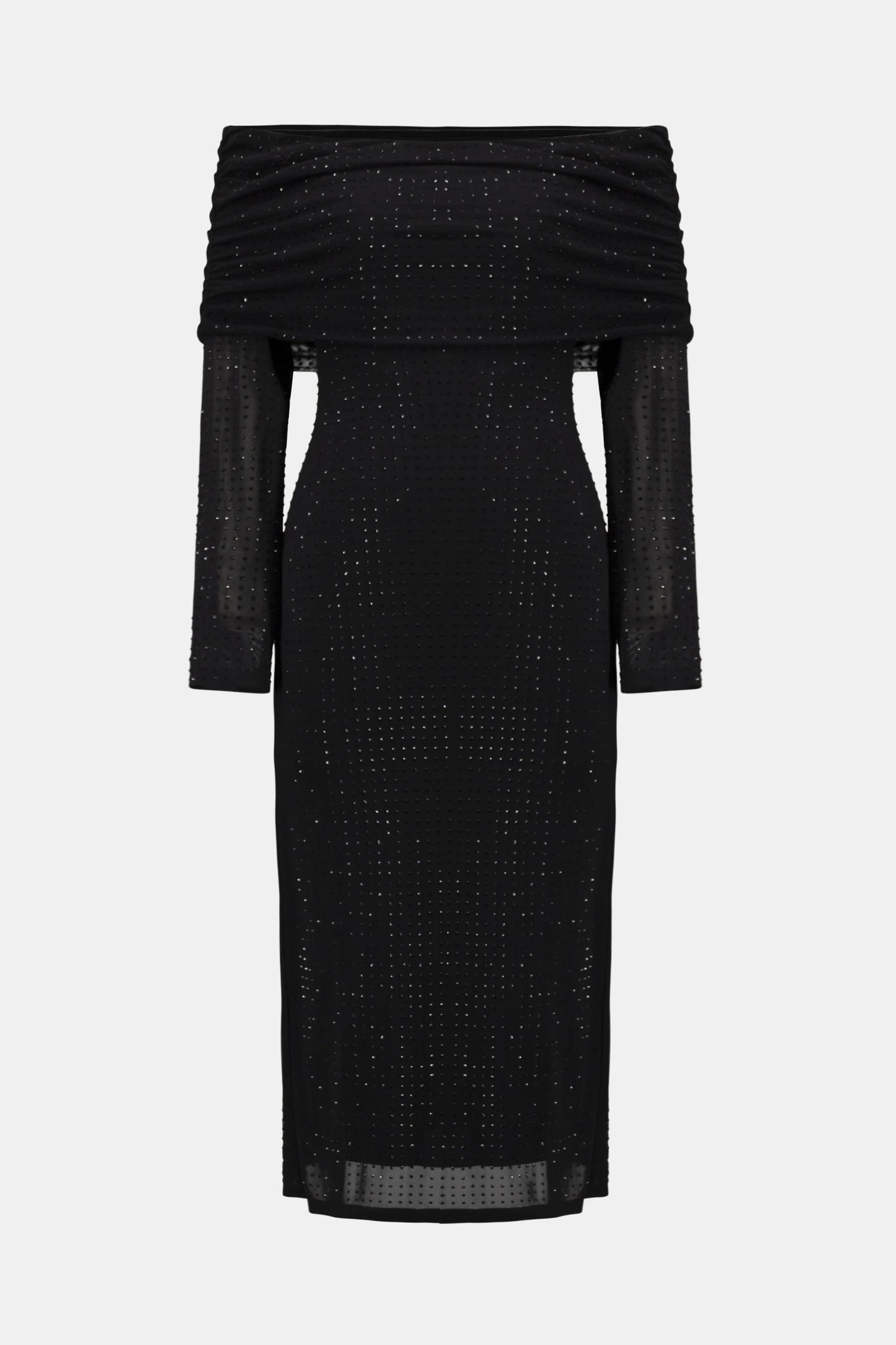 CURVE Rhinestone Mesh Off-Shoulder Midi Dress