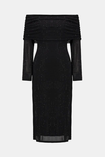CURVE Rhinestone Mesh Off-Shoulder Midi Dress