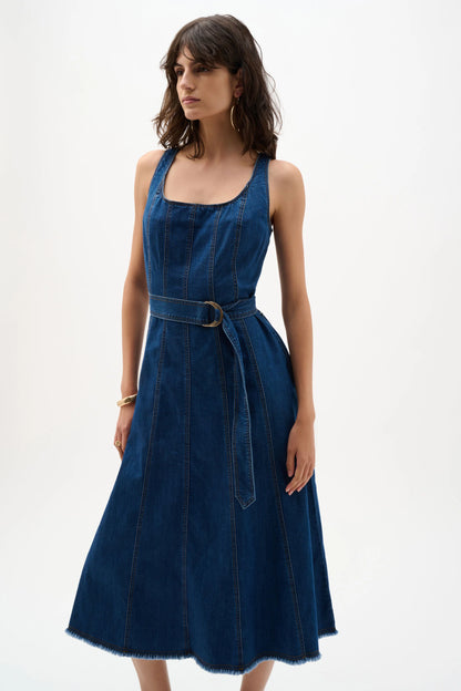 Denim Fit and Flare Midi Dress (S-XXL)