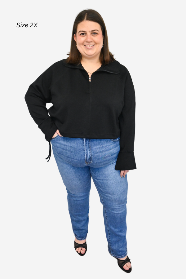 Half Zip Adjustable Knit Top (S-3X)