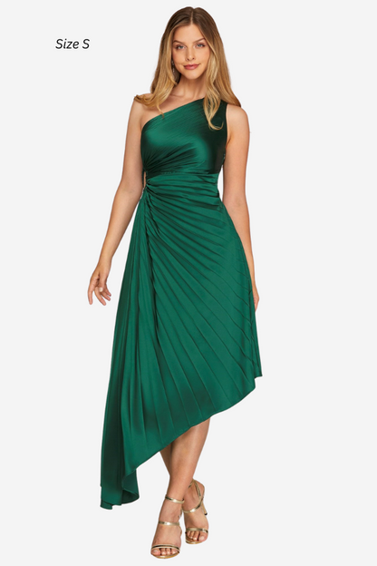 green pleated one shoulder dress mother of the bride mother of the groom event dress holiday dress winnipeg manitoba canada