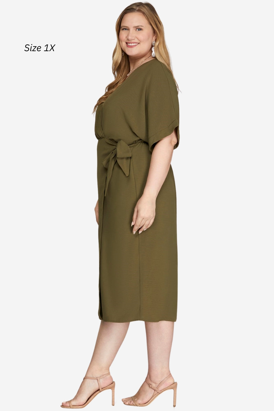 plus size green faux wrap dress event dress work dress