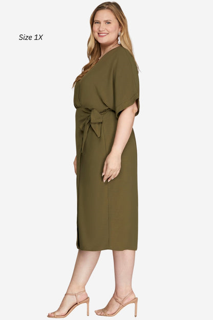 plus size green faux wrap dress event dress work dress