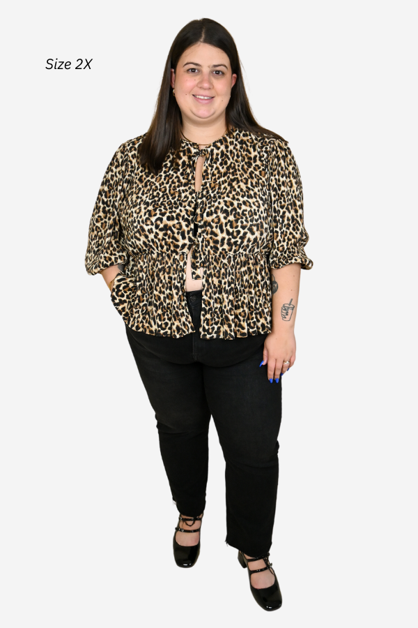 Plus size leopard tie front top 