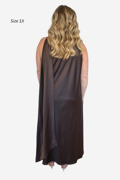 One Shoulder Satin Midi Dress (S-3X)