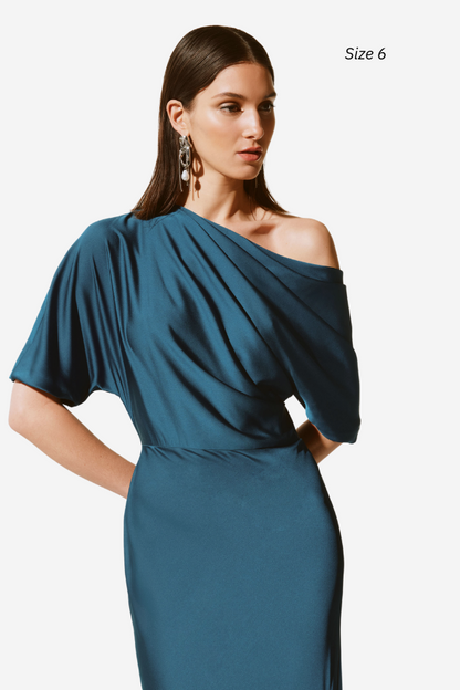 Joseph ribkoff teal trumpet gown