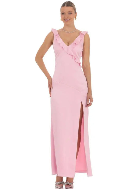 Ruffle V-neck Maxi Dress