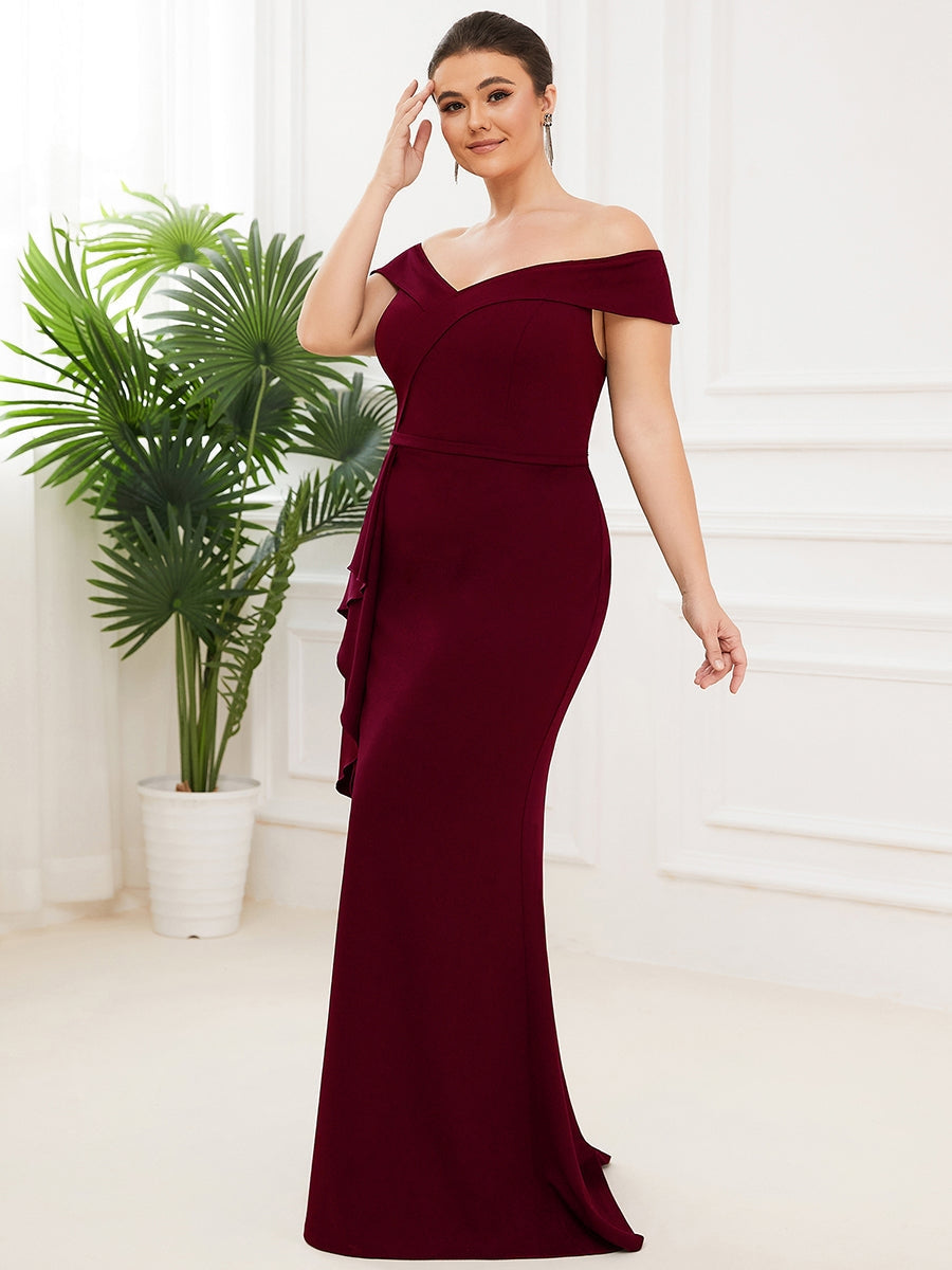 Burgundy Maxi gown with ruffle front Mother of the bride dress Mother of the groom dress