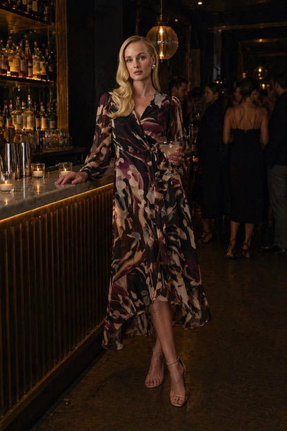 Printed Chiffon Wrap Dress (6-22)