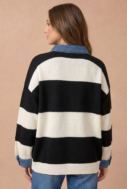 Denim Trim Pullover (S-3X)