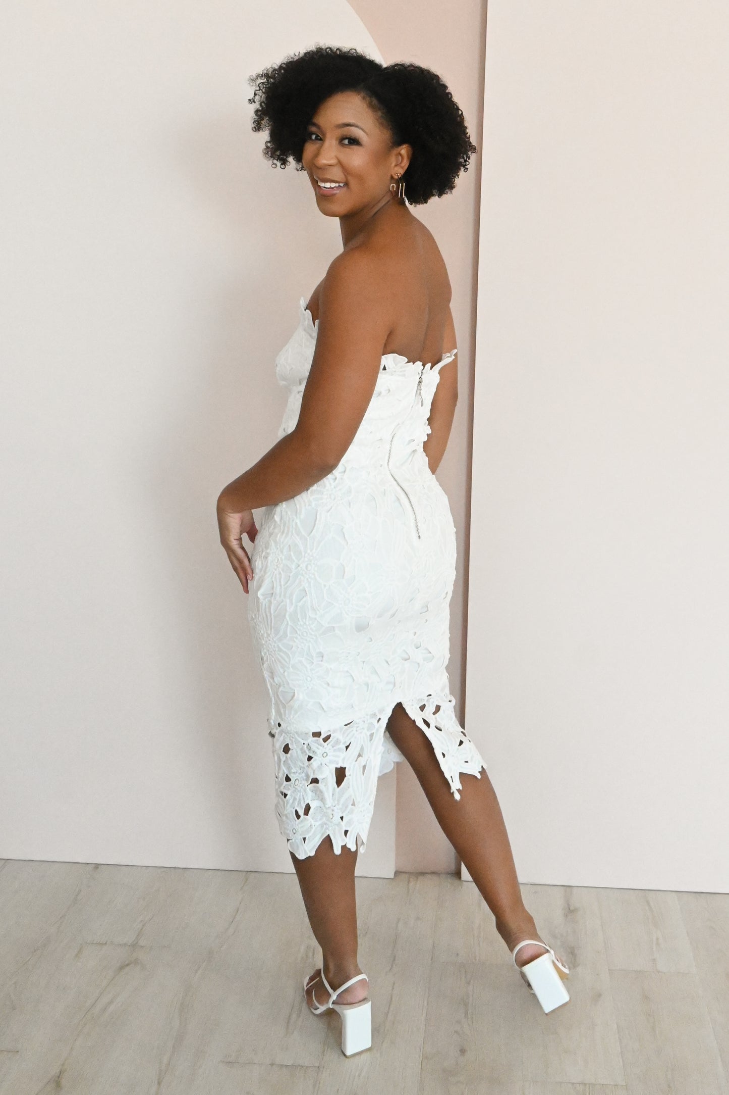 Lace Strapless Midi Dress (S-3X)