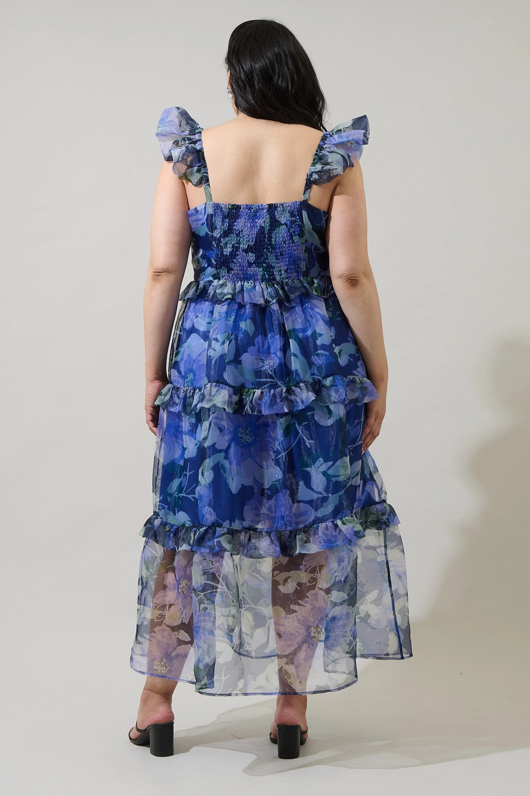 Plus size floral organza dress with sleeves 

Plus size wedding guest dress 

Plus size family photo dress 