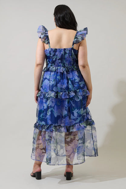 Plus size floral organza dress with sleeves 

Plus size wedding guest dress 

Plus size family photo dress 
