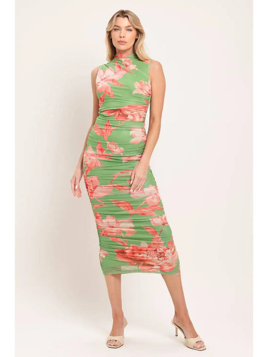 Printed Mesh Bodycon Dress (S-3X)