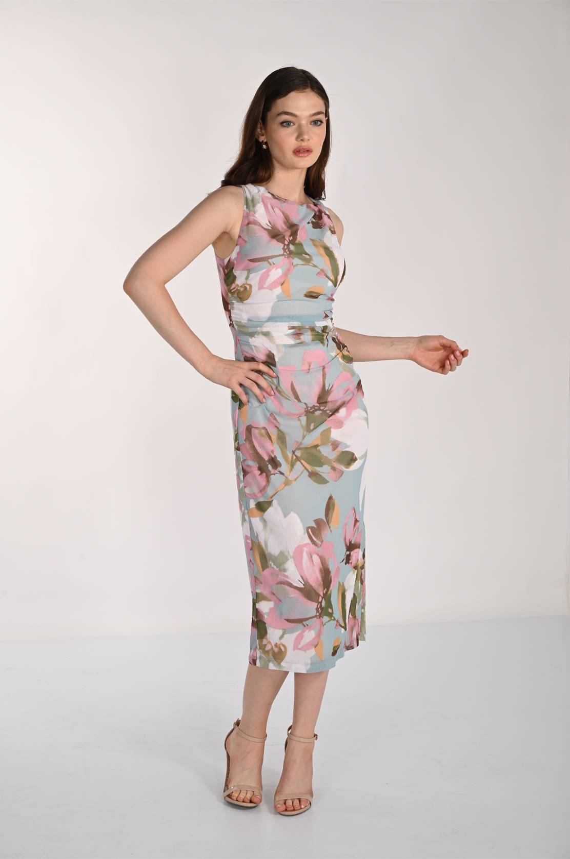 Floral Ruched Midi Dress (2-22)