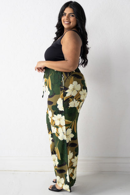 Leaf Print Wide Leg Pant (XS-2X)