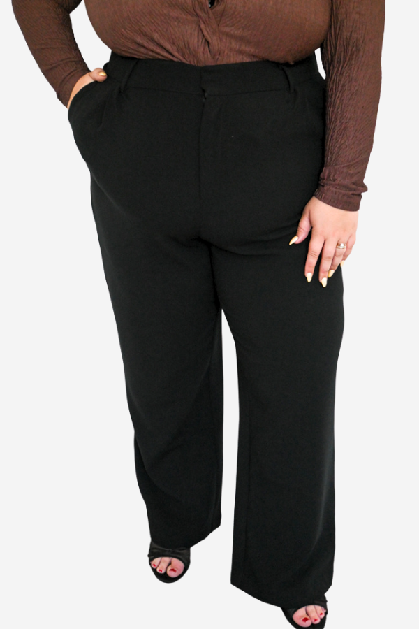 Dex plus size black straight leg wide leg trouser 