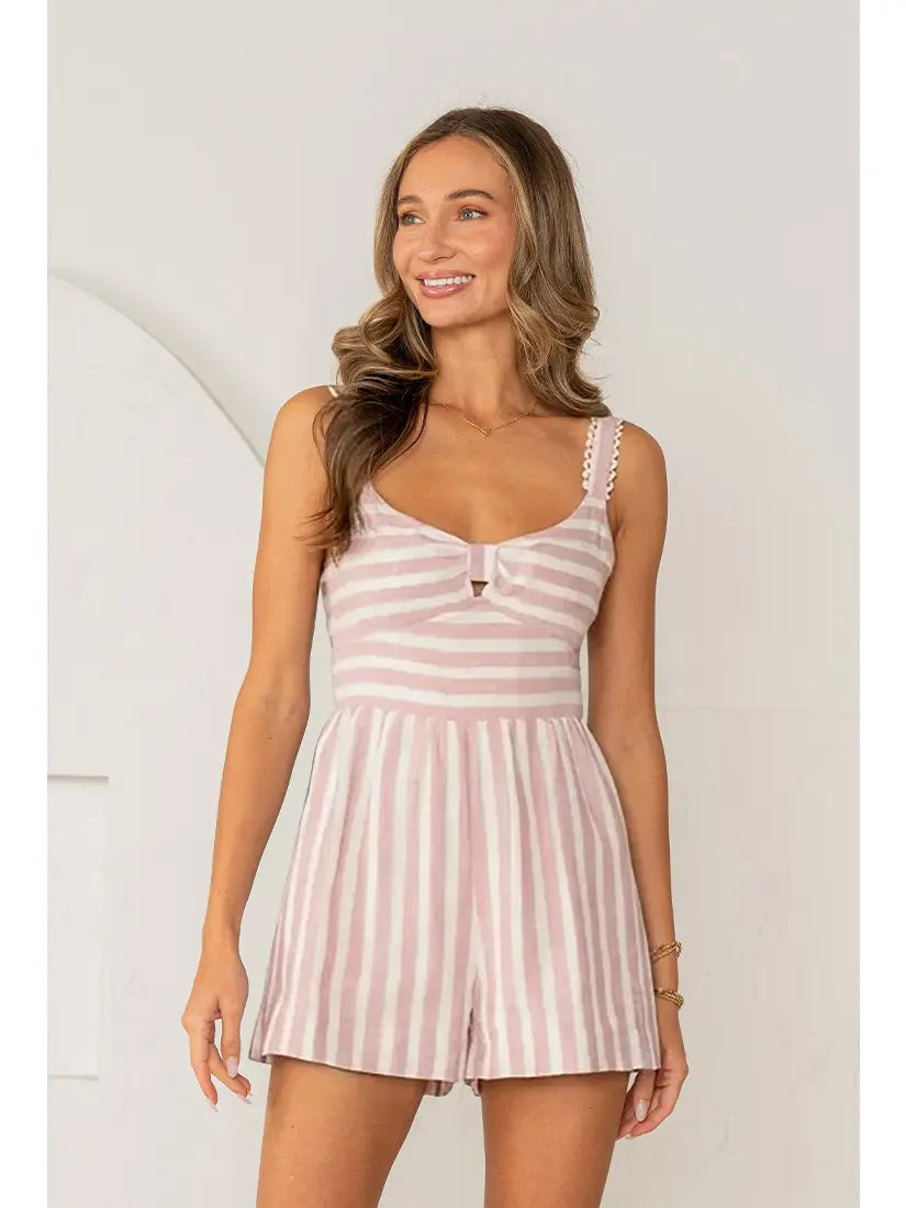 Striped Linen Romper (S-3X)