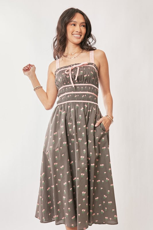 CURVE Mocha Floral Midi Dress