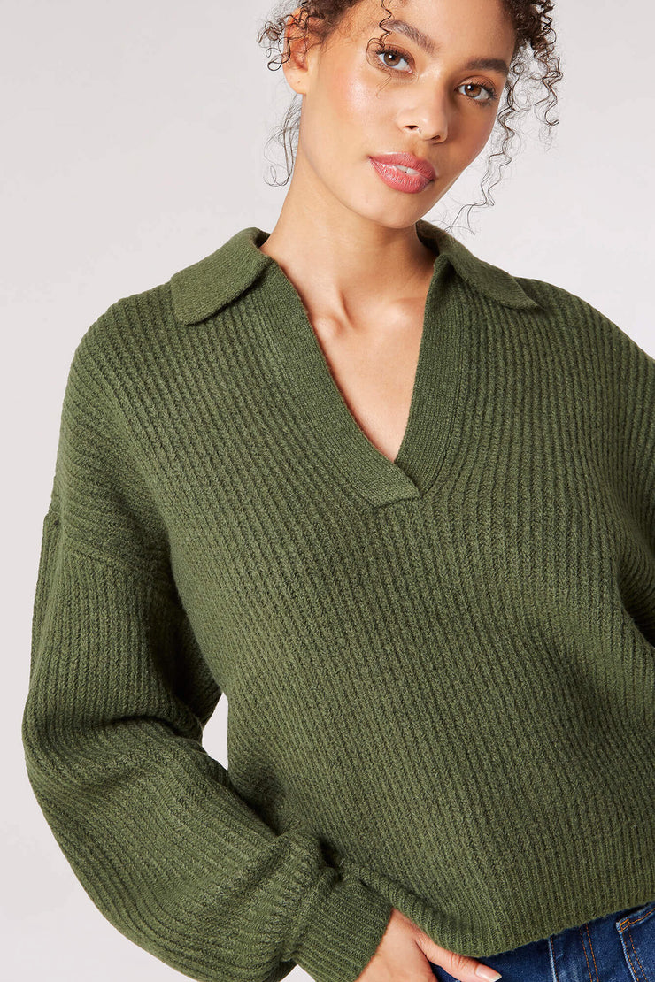 forest green knit sweater collared pullover sweater winter fall long sleeve winnipeg canada