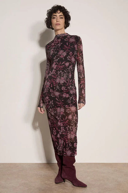 Floral Mesh Midi Dress (S-XXL)
