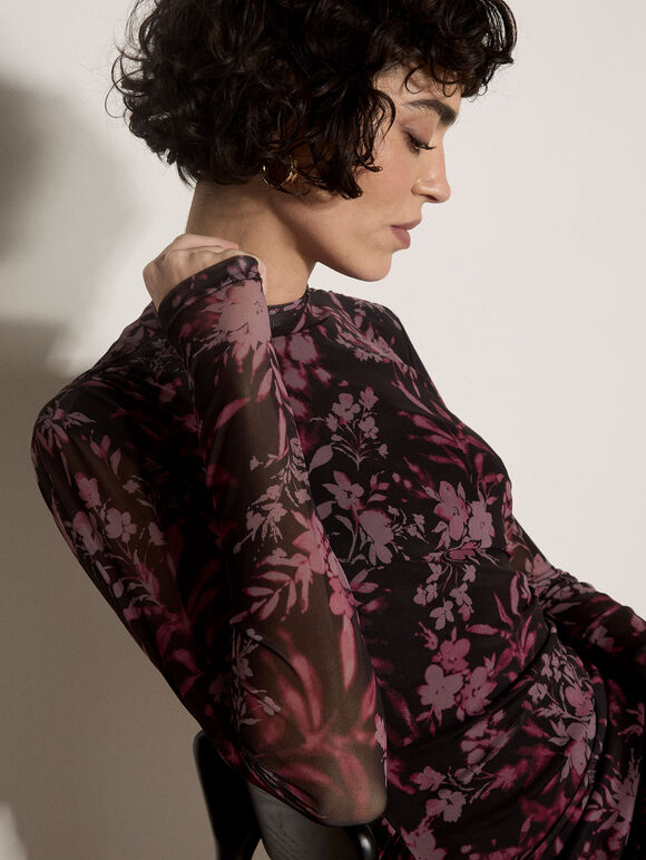 Floral Mesh Midi Dress (S-XXL)
