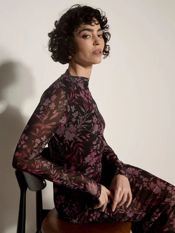 Floral Mesh Midi Dress (S-XXL)