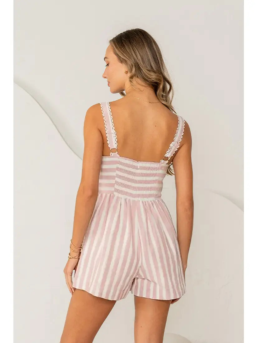 Striped Linen Romper (S-3X)