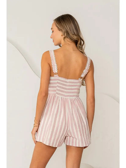 Striped Linen Romper (S-3X)