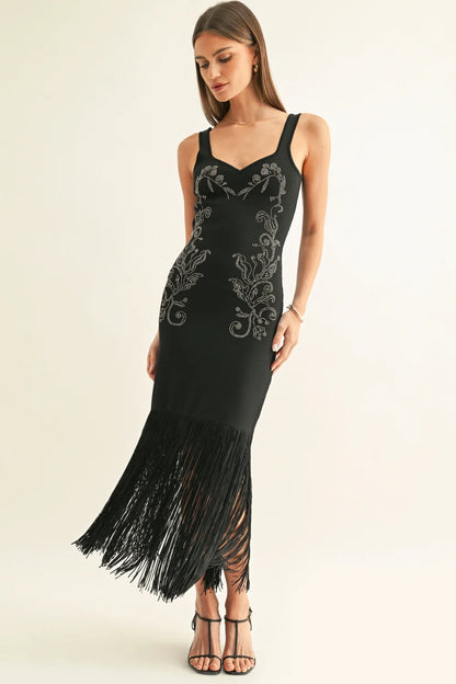 Amani Rhinestone Fringe Maxi