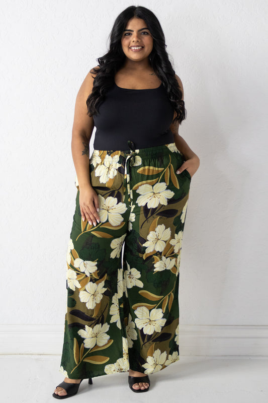 Leaf Print Wide Leg Pant (XS-2X)