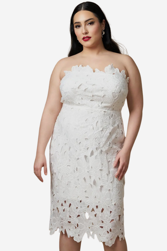 Lace Strapless Midi Dress (S-3X)