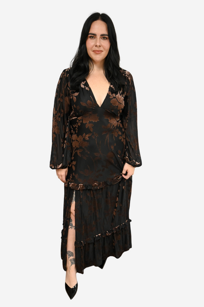 Velvet Floral Midi Dress (S-3X)