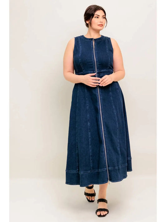 CURVE Denim Zip Midi Dress