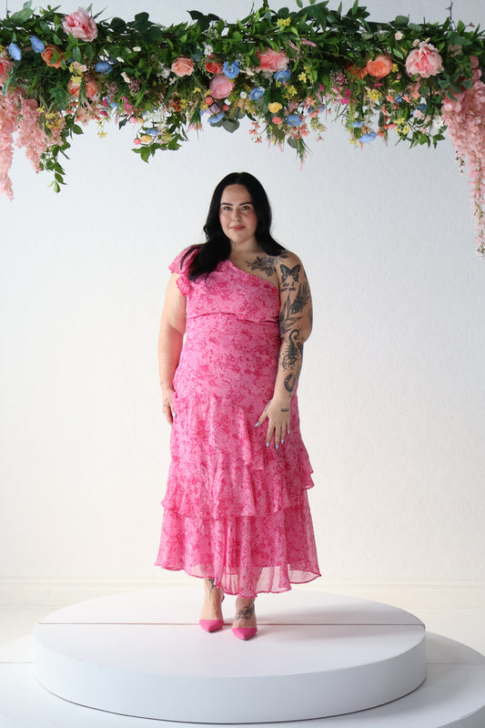 CURVE One Shoulder Floral Midi Dress